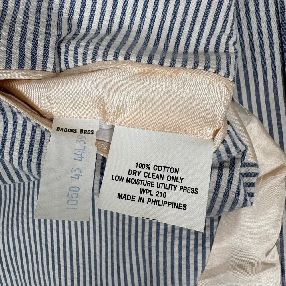 Brooks Brothers Mens 44L Seersucker Blazer Blue White Striped Cotton Sport Coat